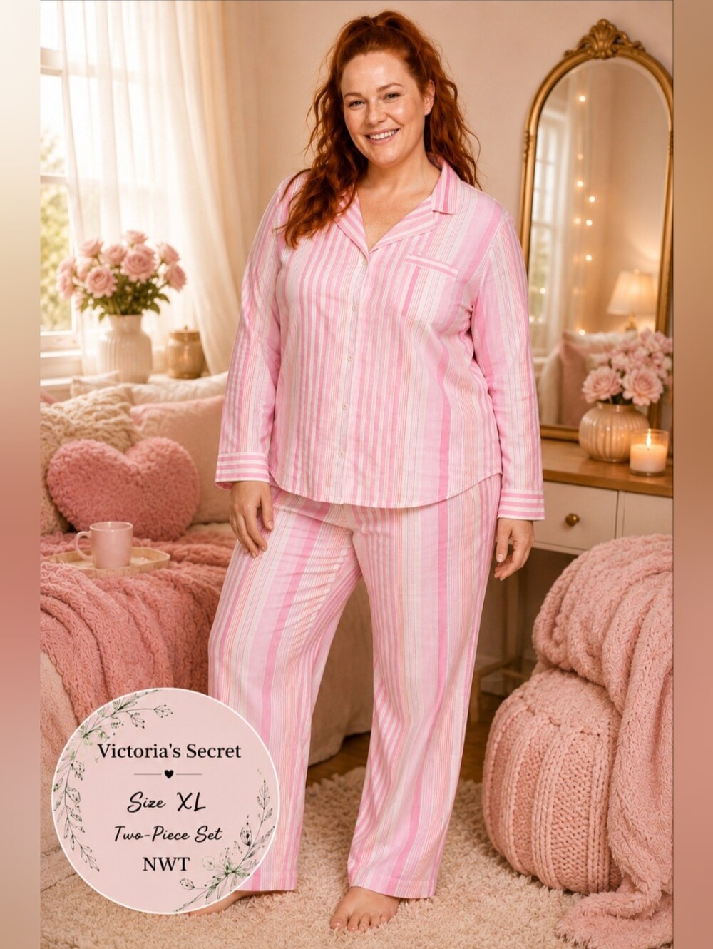Victoria’s Secret NWT Pink Striped Two-Piece Pajama Set | Size XL